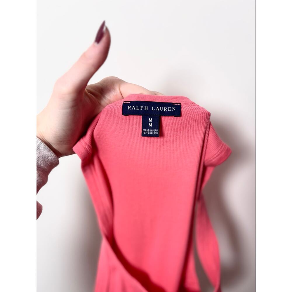 Ralph Lauren Coral Pink Fitted Baby Tank Top Yellow Embroidered Polo Logo - Picture 5 of 5